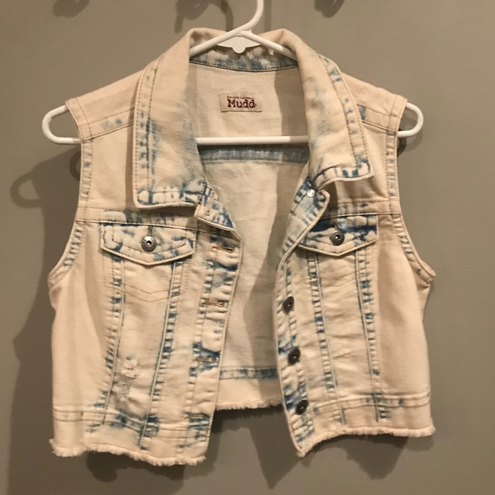 Distressed denim vest
